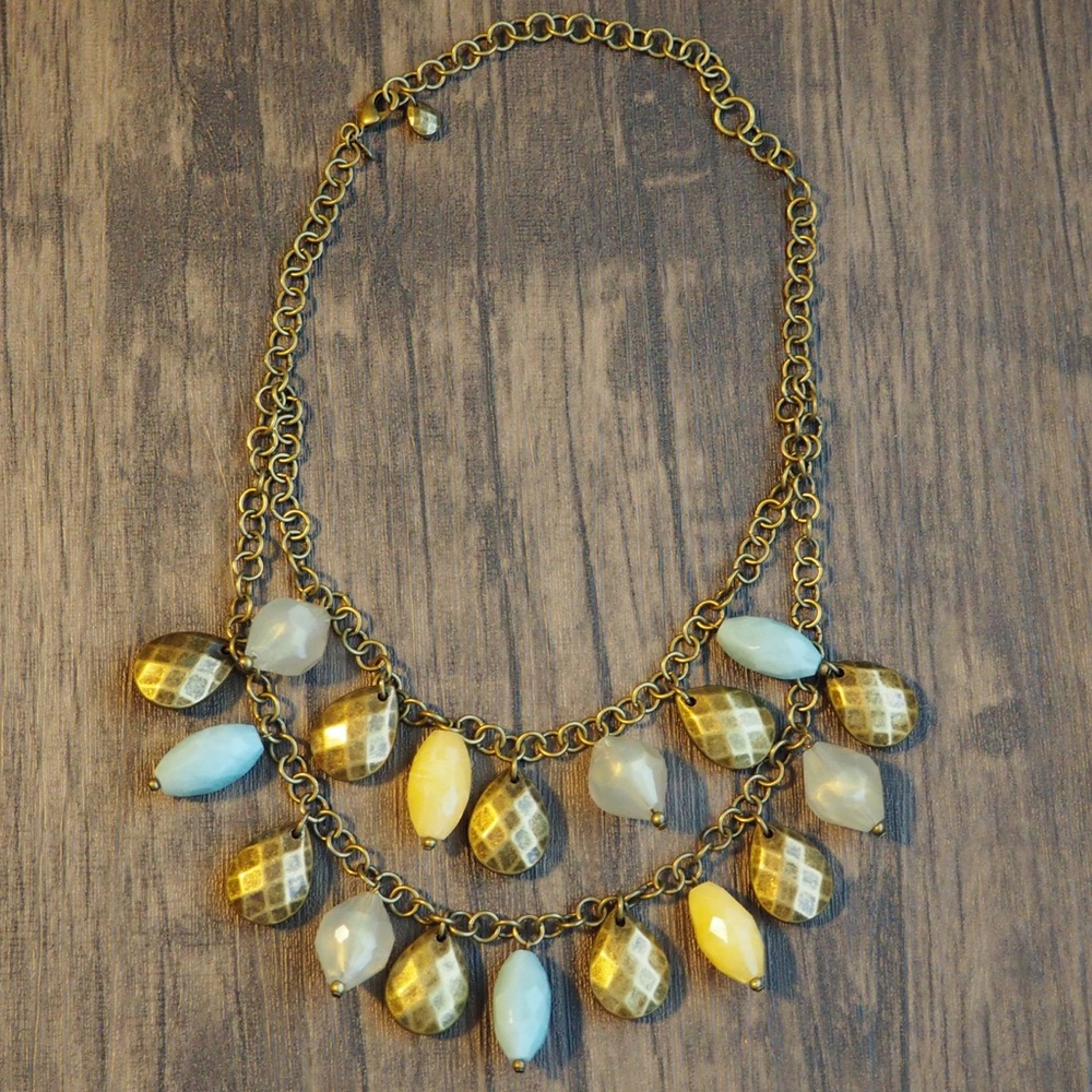 Boca Necklace Acrylic Bead Blue Antique Brass